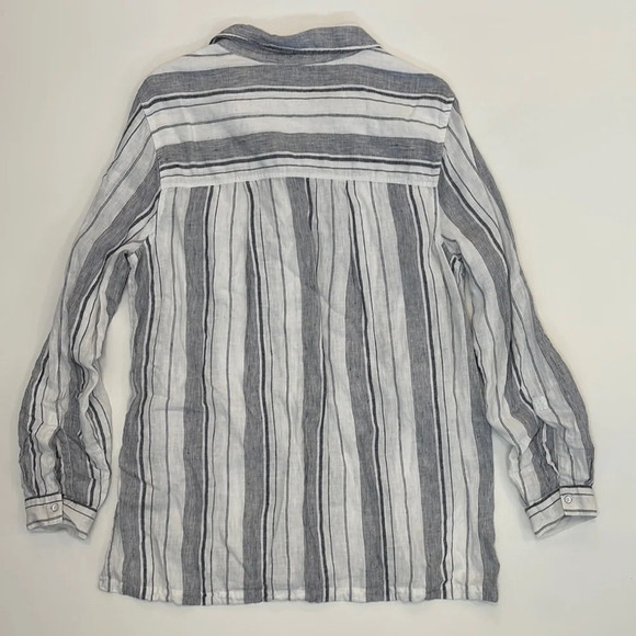 Athleta Linen Women’s Button Down Shirt Sz Large Classic Stripes Summer Nautical - Picture 6 of 9